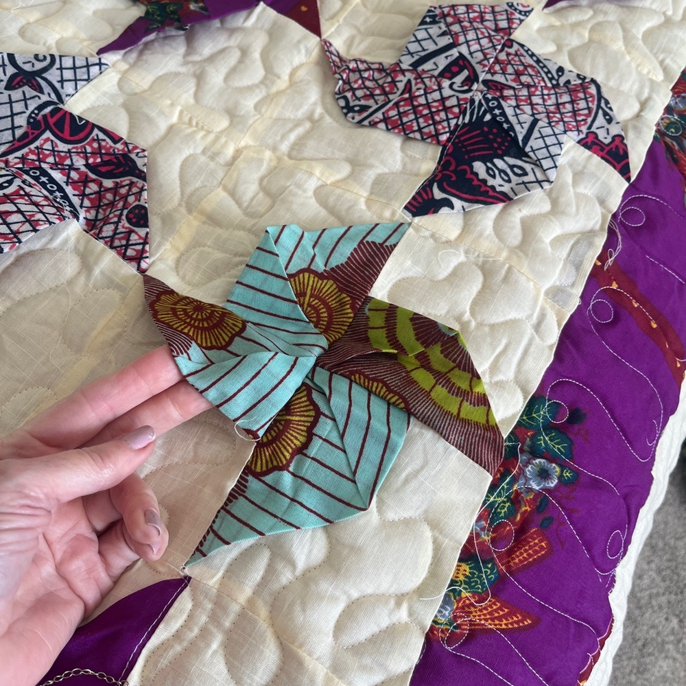 HANDMADE PINWHEEL Quilt Ethnic Fabric Unique STUNNING - Picture 10 of 17